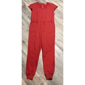 Time and‎ Tru Red Short Sleeve Drawstring Waist Jumpsuit Women's Size S